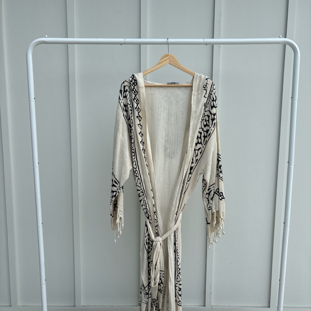 Manalina - Beige and Black Patterned Kimono Cardigan